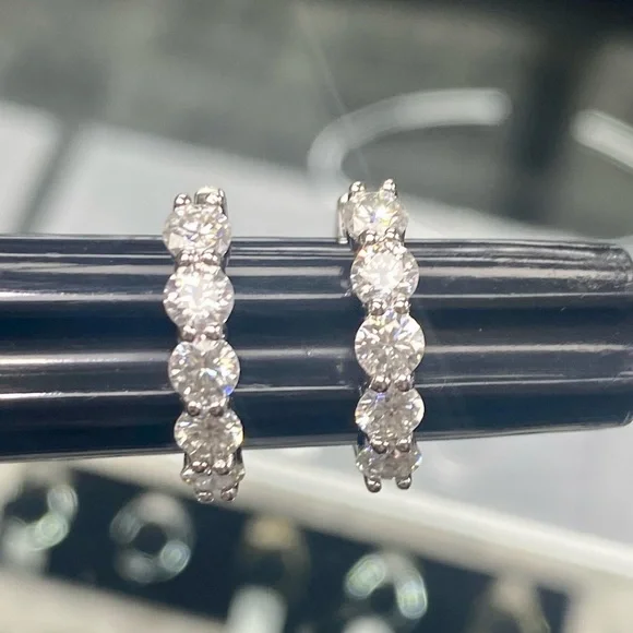 2 Carat Diamond Hoop Earrings - 5 Stone Diamonds bday Huggie Hoops